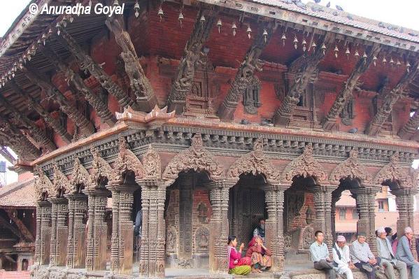 The finely carved wooden structure at Kathmandu Durbar Square