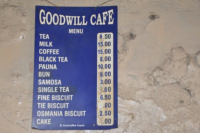 The menu of Goodwill Cafe