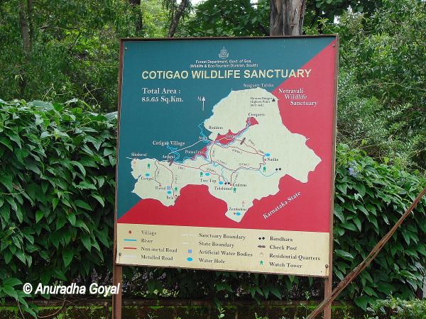 Cotigao Wildlife Sanctuary map and details signboard