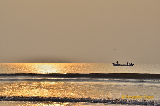 Fishing Boat in the seas at golden hour, Goa