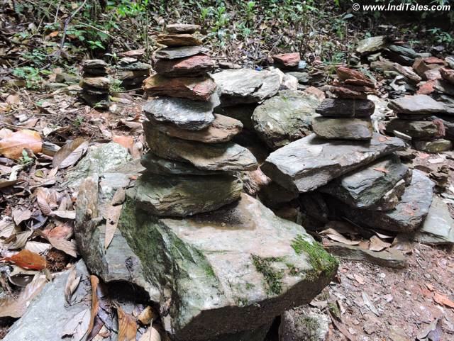 Piles of stones balanced creating a momentary art at Rabdentse Pelling