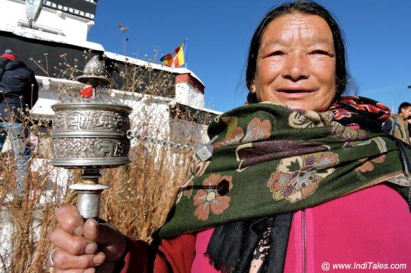 Smiling face of Ladakhi woman at Spituk Monastery, Leh