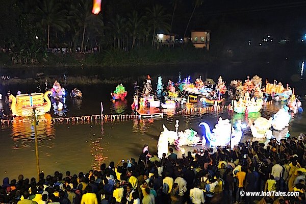 Crowd witnessing the midnight boat festival at Dev Deepawali event