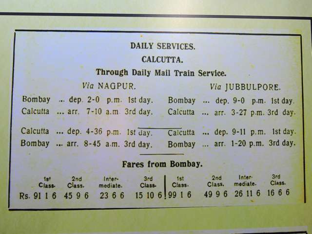 Timetable of trains between Bombay & Calcutta 