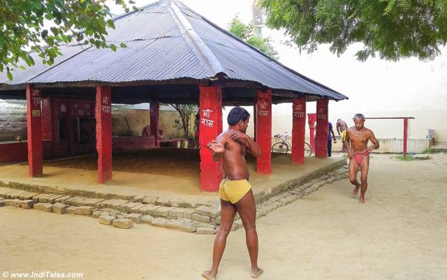 Wrestlers warm up at Tulsi Akhada, Tulsi Ghat, Varanasi