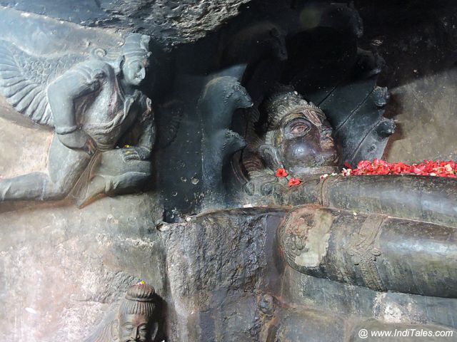 Garuda and Vishnu sculptures in stone