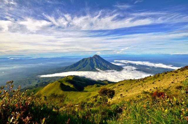 Mount Merapi surrounded by a fertile landscape 