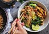 Pad Thai noodles with Tofu and mixed vegetables