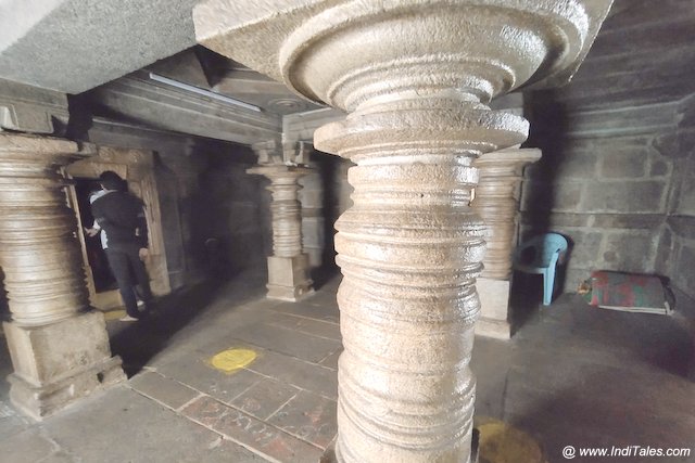 Carved stone pillars in Mahabaleshwara Temple on Chamundi Hills
