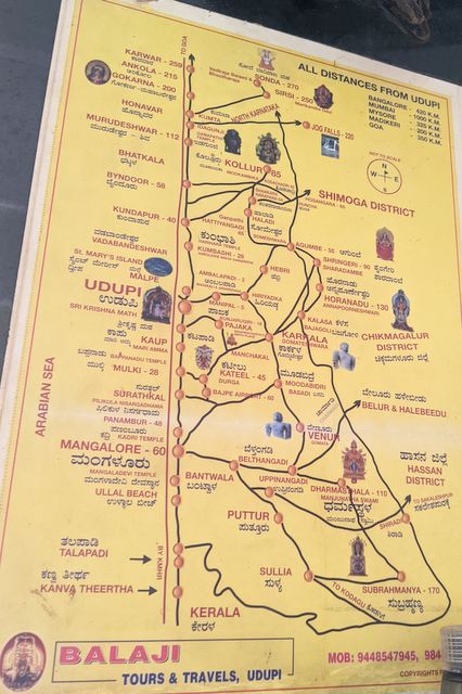 Map of places around Udupi